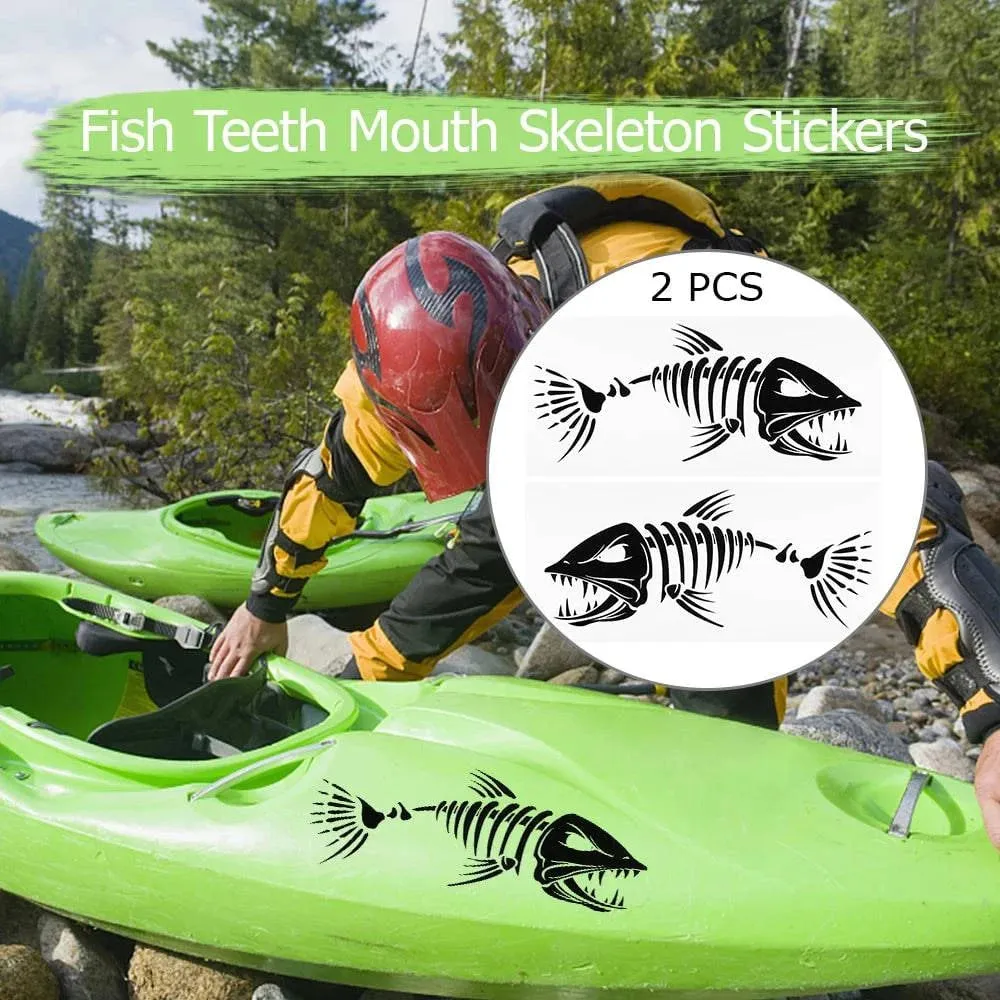 2 Pieces Fish Teeth Mouth Stickers Skeleton Fish Stickers Kayak Accessories Fishing Boat Canoe Kayak Graphics Accessories