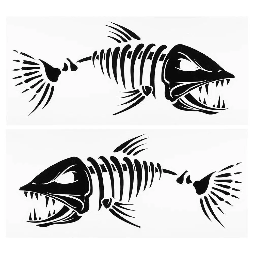 2 Pieces Fish Teeth Mouth Stickers Skeleton Fish Stickers Kayak Accessories Fishing Boat Canoe Kayak Graphics Accessories