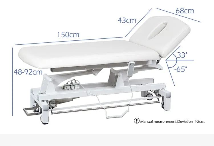 2 Section Adjustable Electric Facial Bed, Physical Therapy Table (White) BAS808