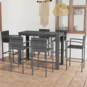 7 Piece Outdoor Bar Set with Armrest Poly Rattan Grey