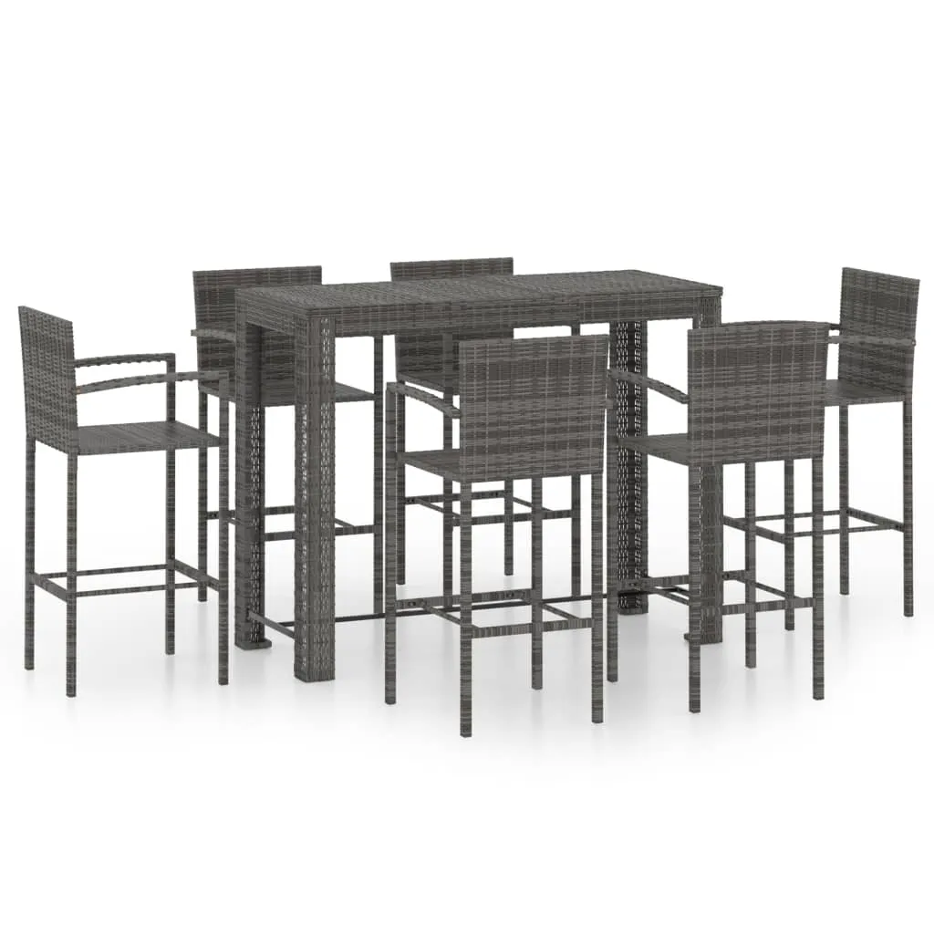 7 Piece Outdoor Bar Set with Armrest Poly Rattan Grey