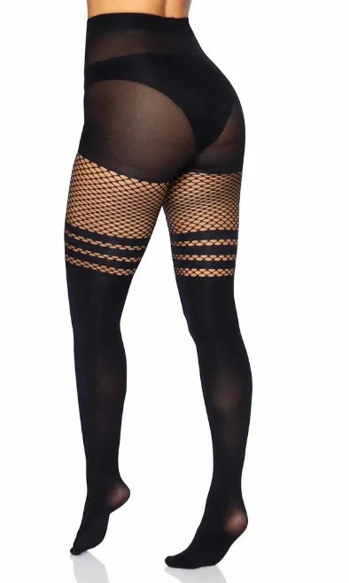 Ada Tights with Fishnet Accent - O/S (Black)