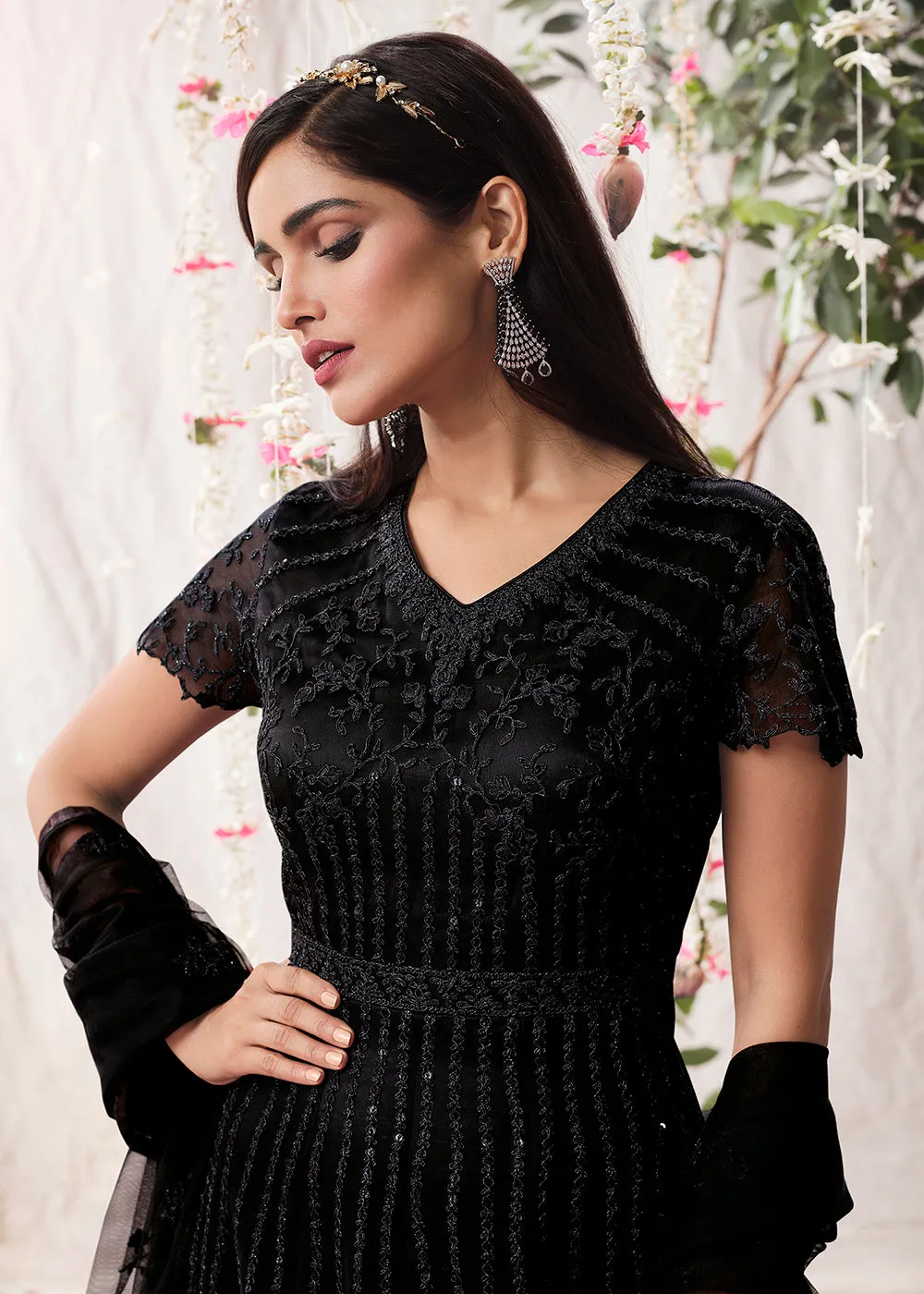 Classic Black Wedding Festive Floor Length Anarkali Suit