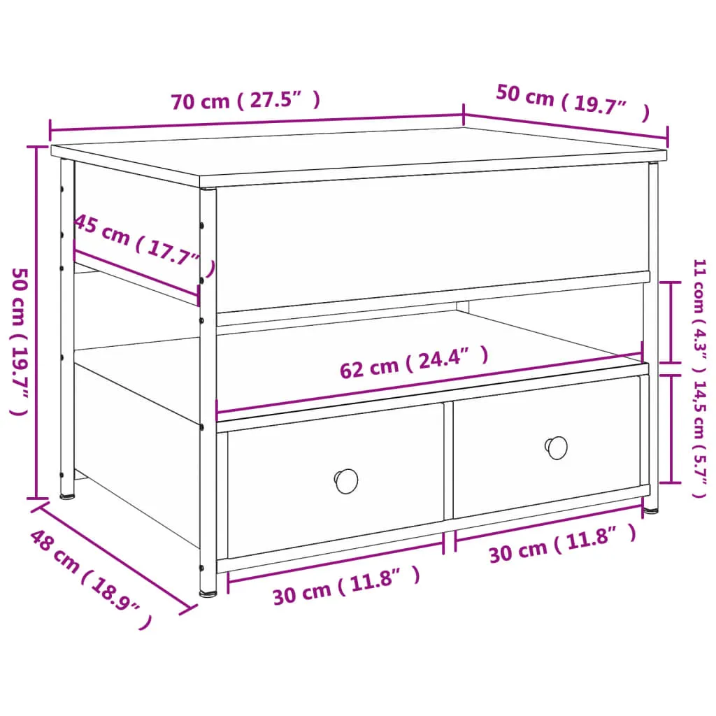 Coffee Table Black 70x50x50 cm Engineered Wood and Metal