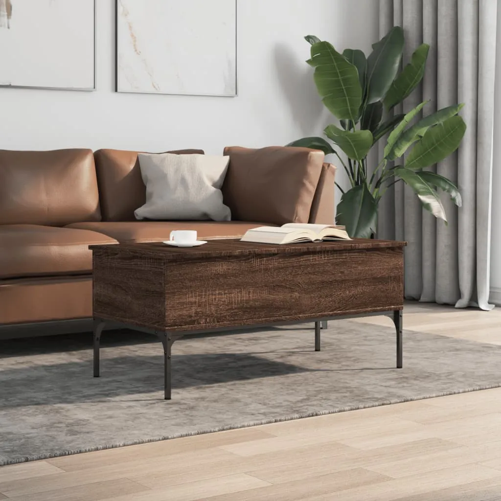 Coffee Table Brown Oak 100x50x45 cm Engineered Wood and Metal