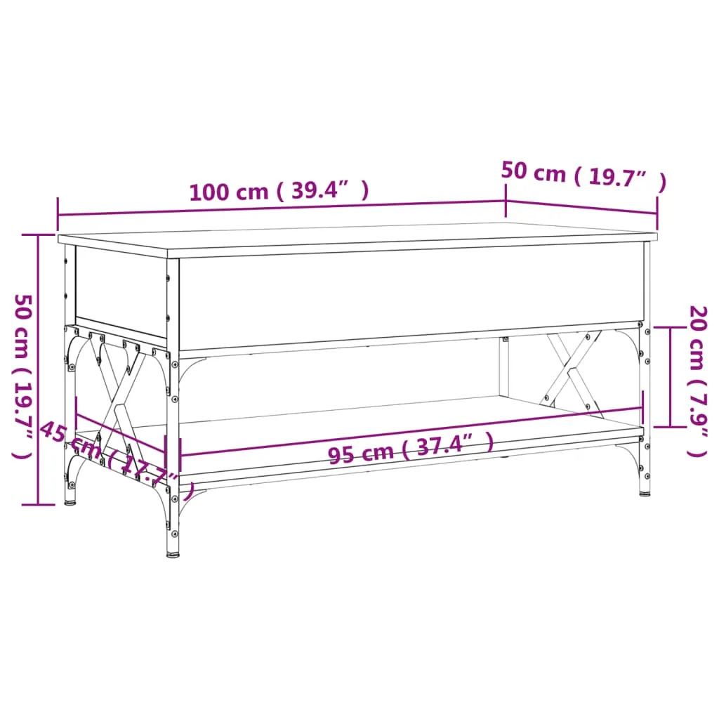 Coffee Table Brown Oak 100x50x50 cm Engineered Wood and Metal