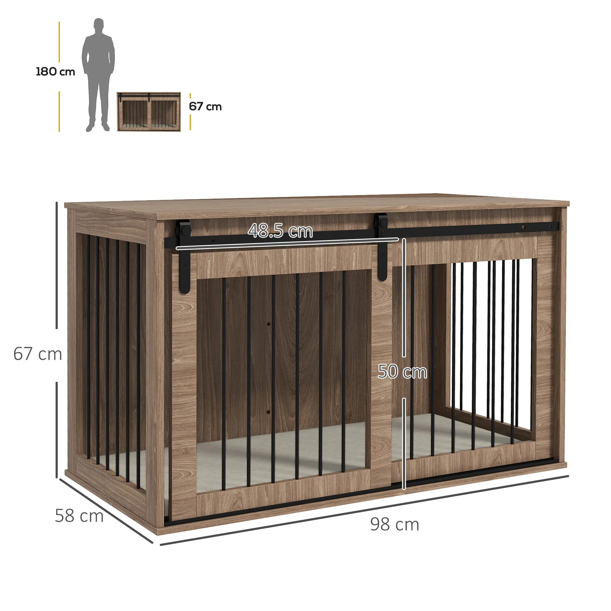 Dog Crate Furniture with Removable Cushion for Large-Sized Dogs, 100 x 60 x 63 cm, Brown