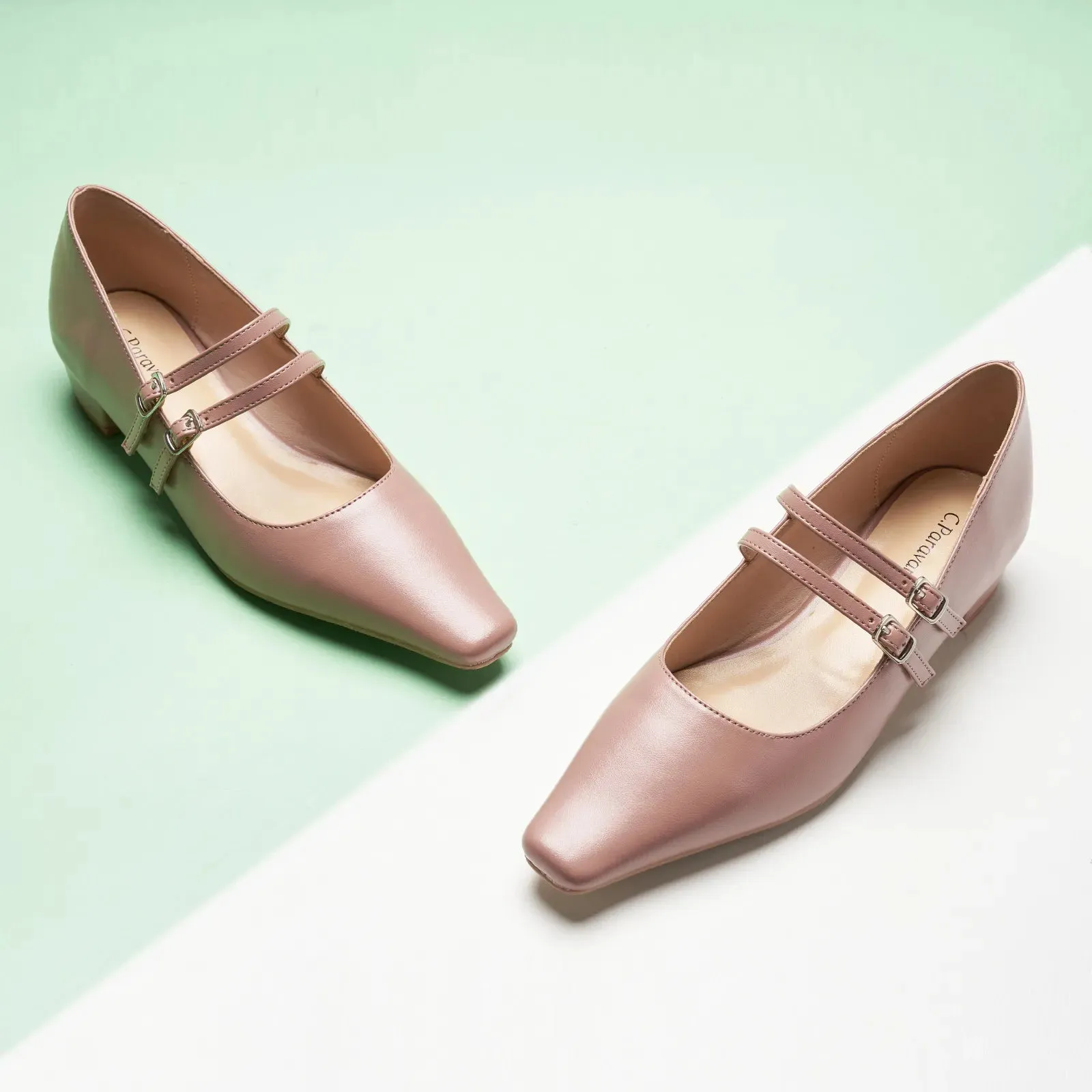 Double-Strap Block Heel (Alva) Pink