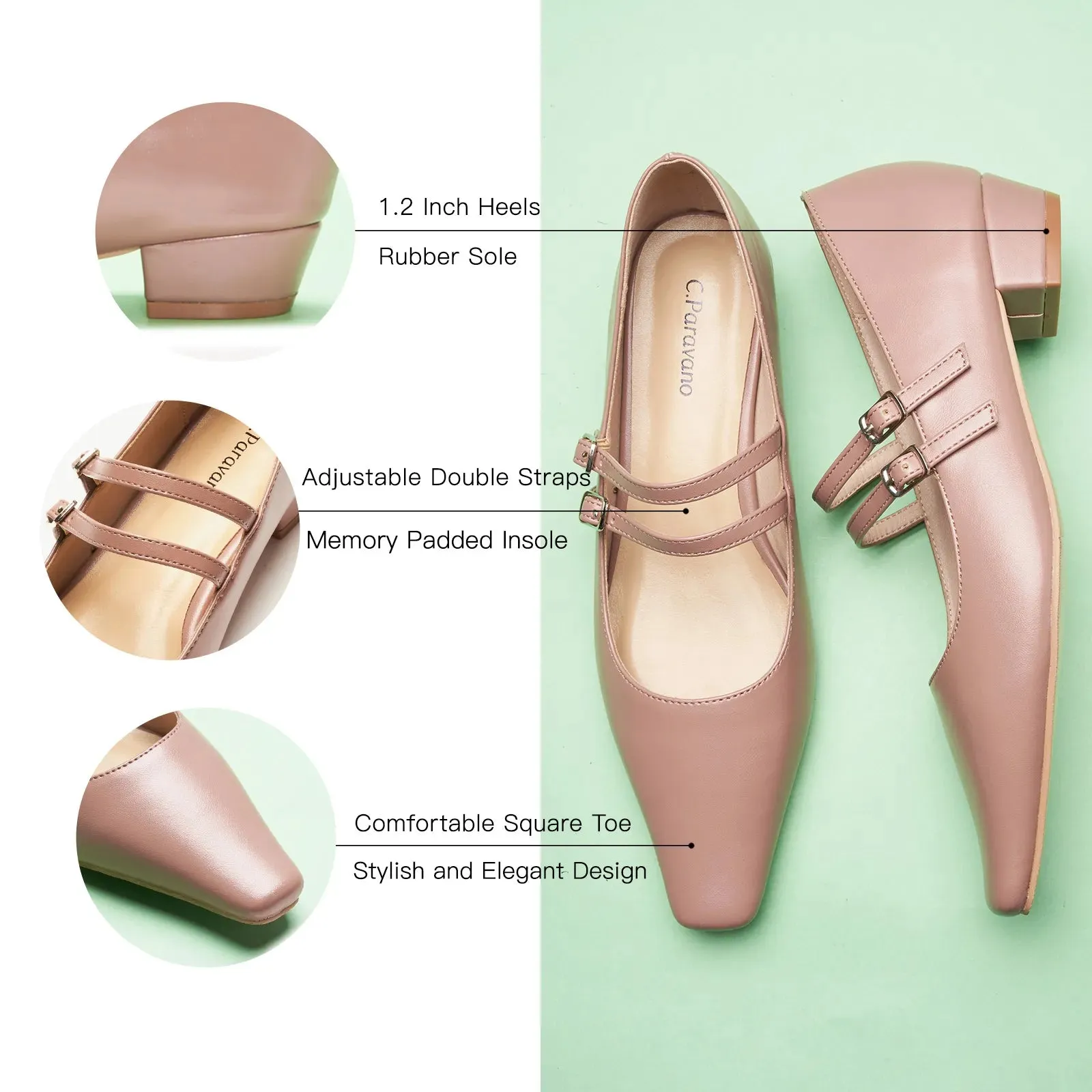 Double-Strap Block Heel (Alva) Pink