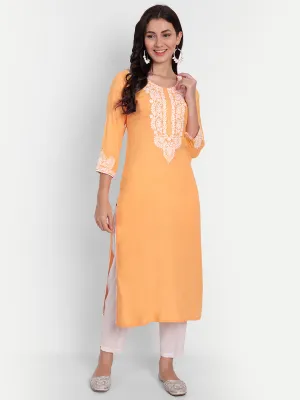 Embroidered Straight Long Kurti with Sequins Work