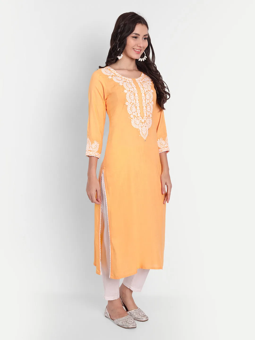 Embroidered Straight Long Kurti with Sequins Work