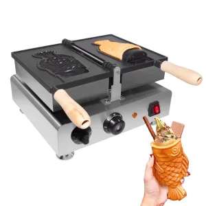 GR-200 Taiyaki Fish Waffle Maker | Electric Taiyaki Machine | 1 Open-Mouth Fish Waffle Cone Iron | Nonstick