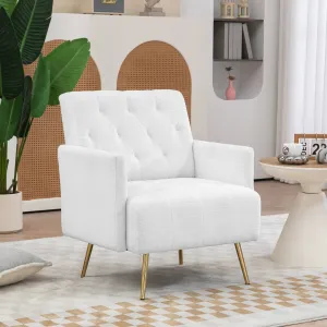 HOMCOM Modern Sherpa Accent Chair, Upholstered Tufted Armchair with Gold Steel Legs, Comfy Living Room Chairs, White