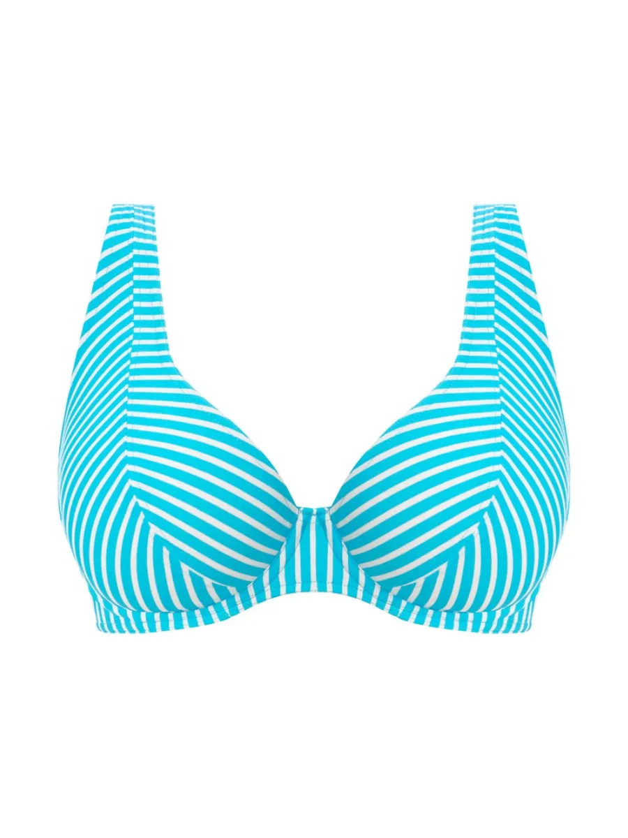 Jewel Cove High Apex Bikini Top - Stripe Turquoise