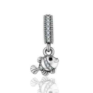 Lucky Crystal Fish Charm 925 Sterling Silver