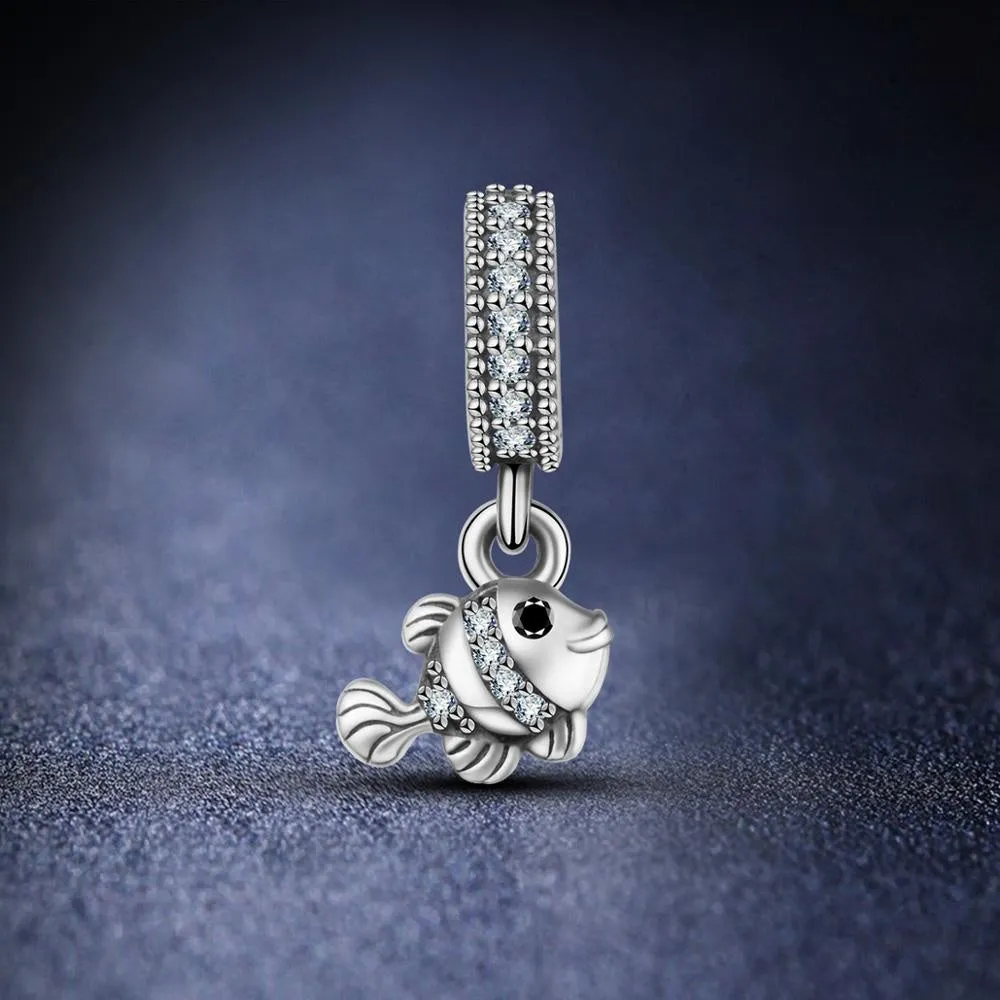 Lucky Crystal Fish Charm 925 Sterling Silver