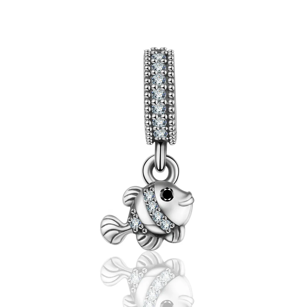 Lucky Crystal Fish Charm 925 Sterling Silver