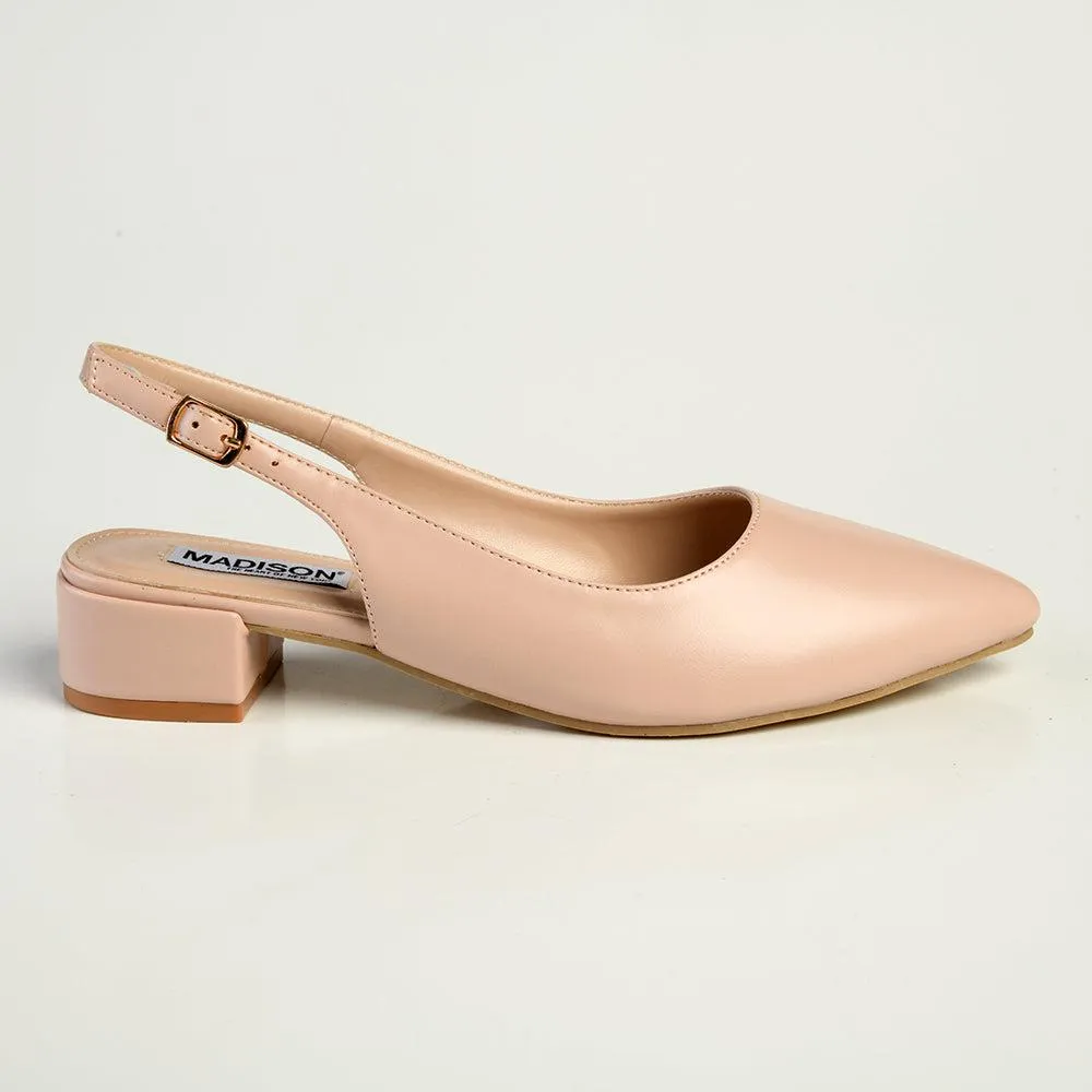 Madison Bellarose Low Block Heel Slingback Sandal - Nude