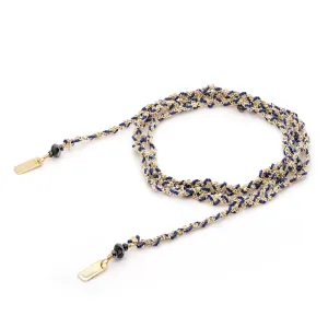 Marie Laure Chamorel Silk & Chain Wrap Bracelet Necklace -Gold/Navy