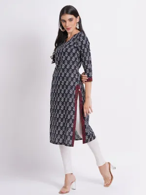 Mul Cotton Printed Long Kurti with Kantha Work