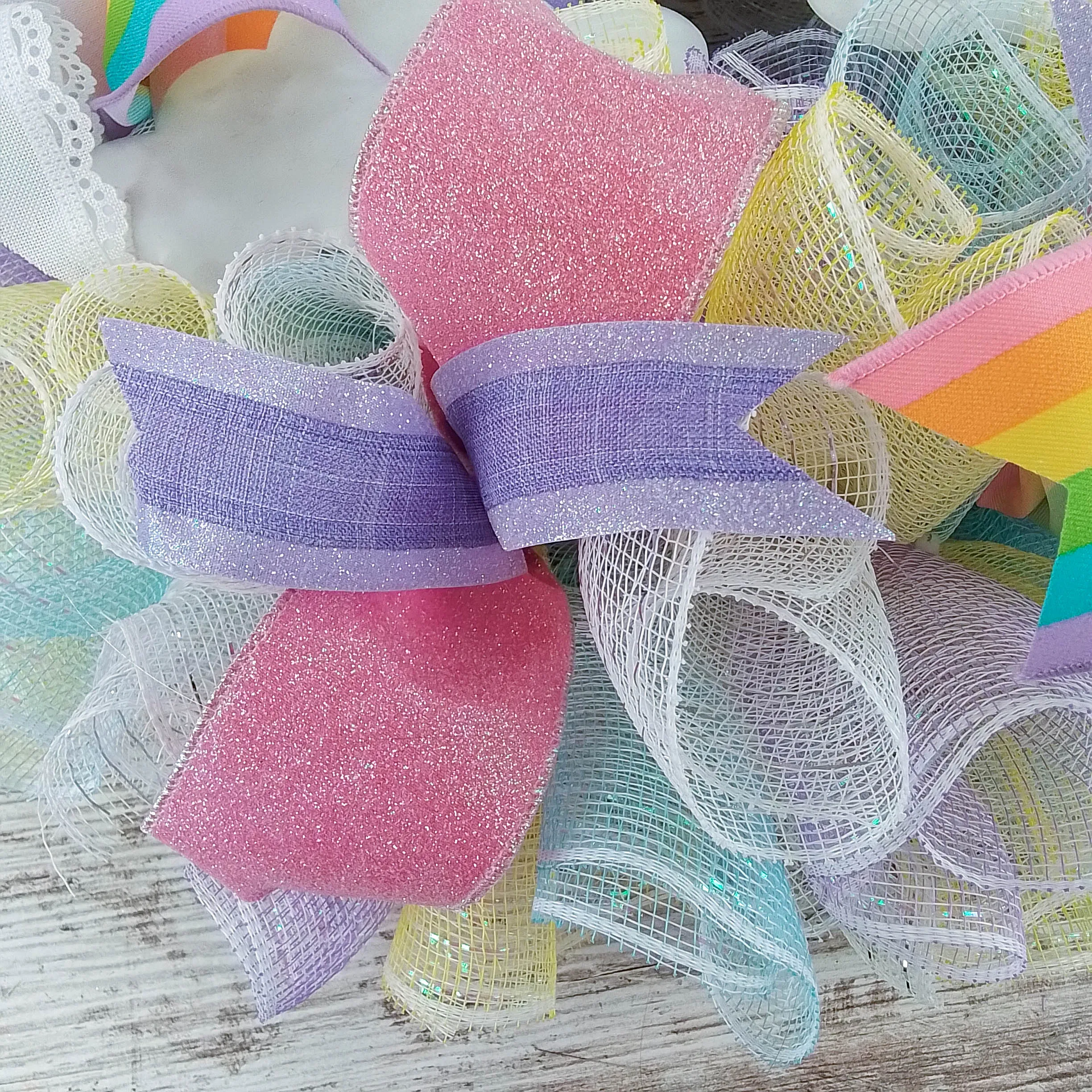 Pastel Rainbow Wreath, Decorative Door Hanger, Cheerful Spring Decoration