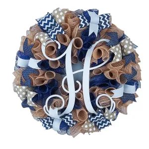 Personalized Burlap Wreath, Versatile Indoor Outdoor Decor, Custom Monogram Letter Feature