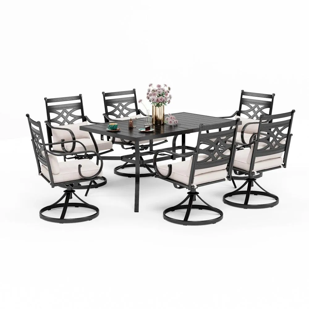 Phi Villa 7-Piece Patio Dining Set of Stylish Steel Chairs and Steel Rectangle Table