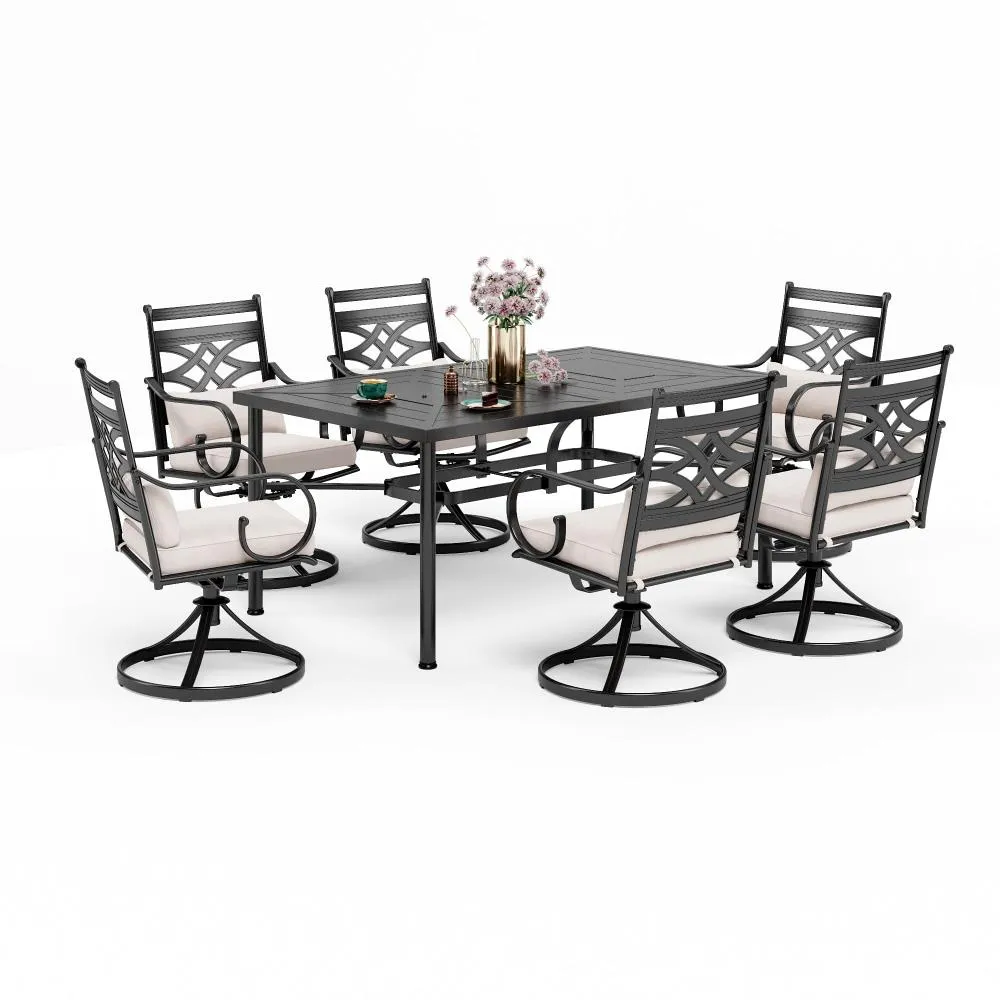 Phi Villa 7-Piece Patio Dining Set of Stylish Steel Chairs and Steel Rectangle Table