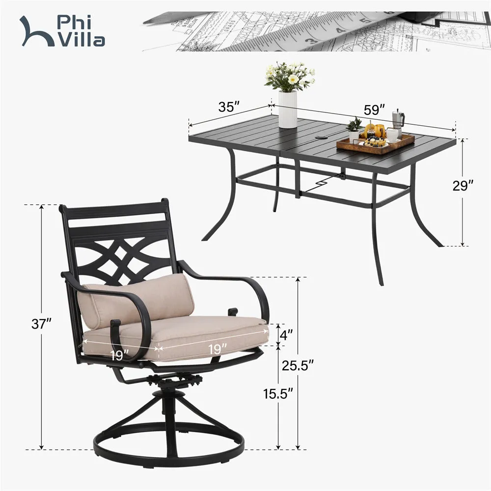 Phi Villa 7-Piece Patio Dining Set of Stylish Steel Chairs and Steel Rectangle Table