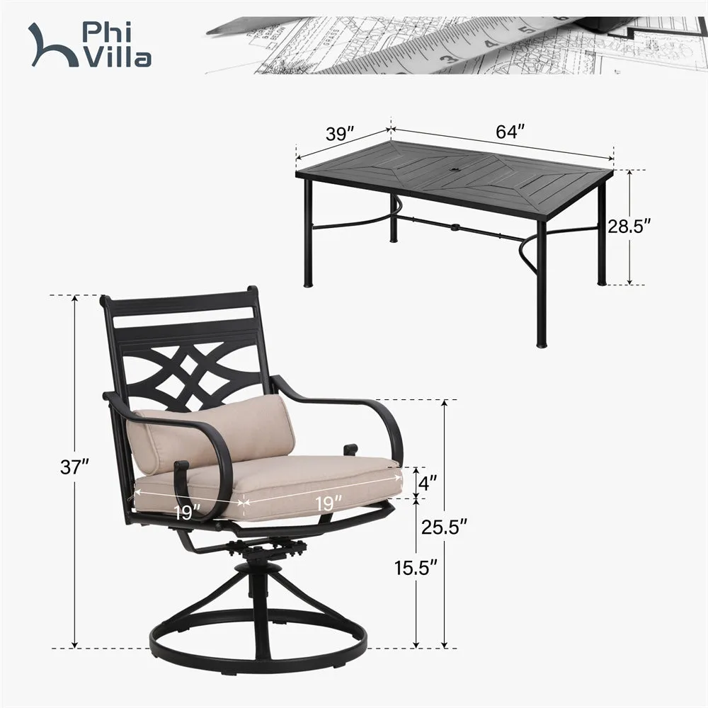 Phi Villa 7-Piece Patio Dining Set of Stylish Steel Chairs and Steel Rectangle Table