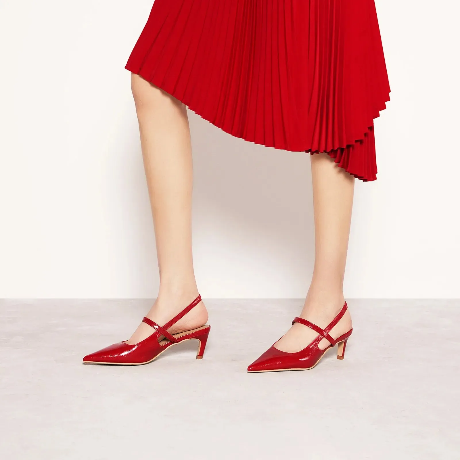 Pointed Toe Kitten heel Slingbacks (Helen) Red