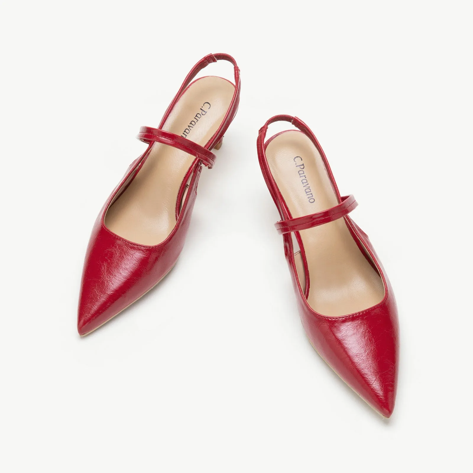 Pointed Toe Kitten heel Slingbacks (Helen) Red