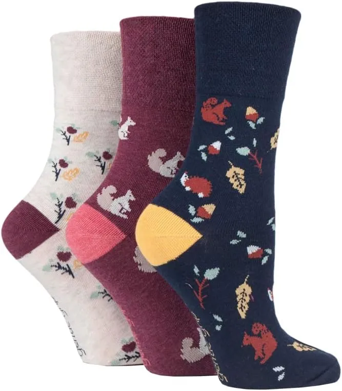 SockShop Gentle Grip Ladies Fun Feet Non-Binding Honeycomb Gentle Top Novelty Patterned Socks in a Multipack of 3 Assorted Colours Size 4-8