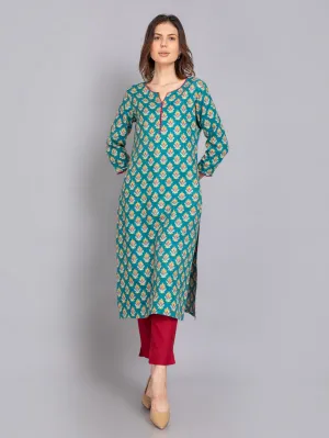 Suti Women Rayon Floral Printed Long Kurti Embellished With Zari Work Details