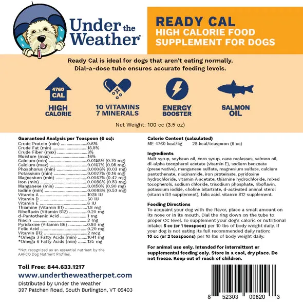 Under the Weather Ready Cal Supplement for Dogs 100cc tube