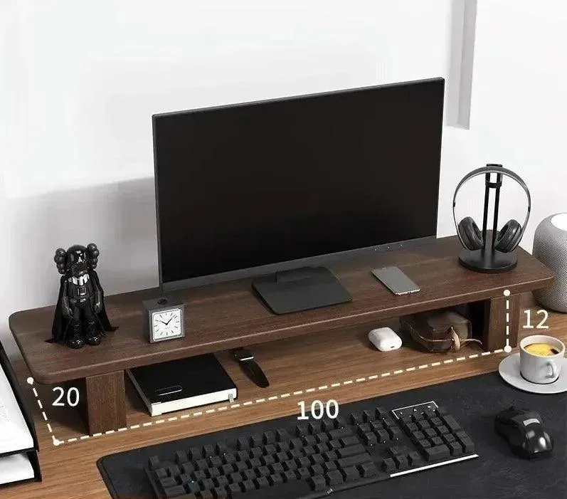 Wooden Twist Walnut Monitor Stand - Modern Desktop Riser, Monitor Raised Shelf Screen Support Stand Office Laptop Cooling Storage Holders