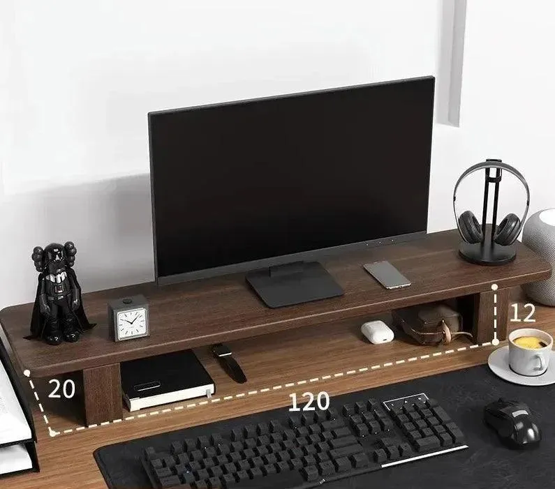 Wooden Twist Walnut Monitor Stand - Modern Desktop Riser, Monitor Raised Shelf Screen Support Stand Office Laptop Cooling Storage Holders