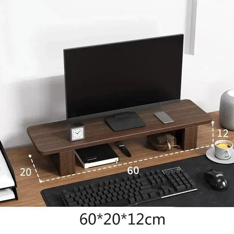 Wooden Twist Walnut Monitor Stand - Modern Desktop Riser, Monitor Raised Shelf Screen Support Stand Office Laptop Cooling Storage Holders