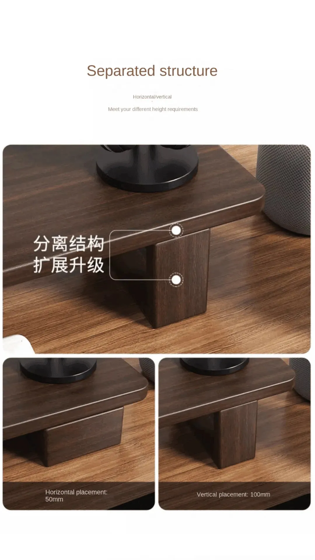 Wooden Twist Walnut Monitor Stand - Modern Desktop Riser, Monitor Raised Shelf Screen Support Stand Office Laptop Cooling Storage Holders